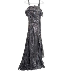 Lucys Gowns Womens Size 12 Maxi Black Sequins Event Lace Up Back Party New Years